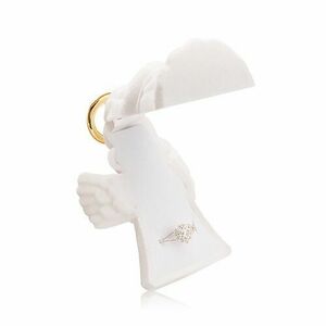 Doboz gyűrűre vagy fülbevalóra, fehér bársonyos angyal fénykoszorúval kép