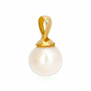 14K sárga arany medál - fényes fehér színű gömbölyű gyöngy kép