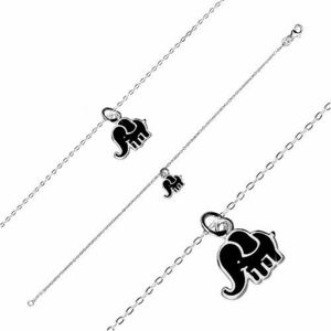 925 ezüst karkötő - fényes lánc, fekete zománc elefánt kép