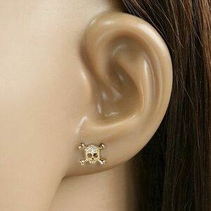 375 arany fülbevaló – koponya átlátszó cirkóniákkal kirakva kép