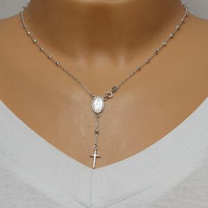 925 Ezüst nyaklánc - Szűz Máriával és egy kereszttel, a láncon gyöngyök kép