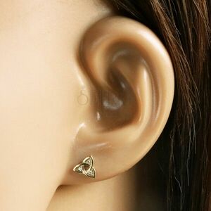 375 Sárgaarany gyémánt fülbevaló - Triquetra szimbólum, tiszta briliánsok kép