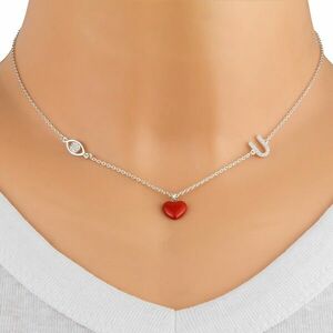 925 ezüst nyaklánc - védőszem, piros szív, "U" betű, átlátszó cirkóniák kép