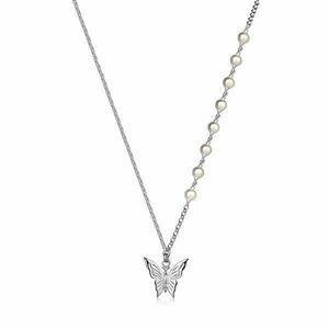 925 ezüst nyaklánc - pillangó, fehér szintetikus gyöngy, különféle láncok kép