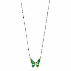925 ezüst nyaklánc - pillangó zöld szárnyakkal, cirkóniás testtel, sima gyöngyökkel kép