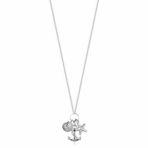 925 ezüst nyaklánc - átlátszó cirkónia, horgony kötéllel, tengeri csillaggal és kagylóval kép