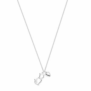 925 Ezüst nyaklánc – ülő macska körvonal, sima szív, vékony lánc kép