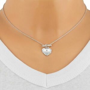 925 ezüst nyaklánc - kilincs, vékony lánc, szív, strukturált peremmel kép