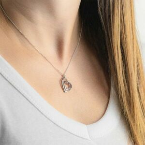 Gyémánt nyaklánc 925 ezüstből - összekötött dupla szív körvonal, átlátszó briliánsokkal kép