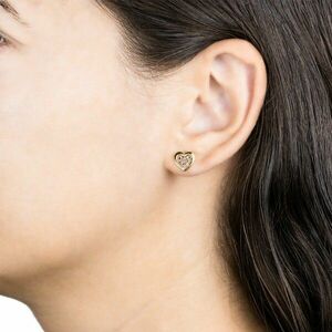 9K kombinált arany fülbevaló - dupla szív cirkóniával, fülbevaló, stekkerzár kép
