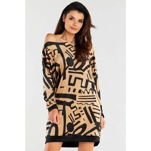 Fekete-bézs mintás pulóver ruha A475 kép