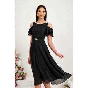 Fekete muszlin midi harang ruha csillogó díszítésekkel - StarShinerS kép