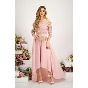 Rózsaszínű aszimetrikus harang ruha muszlin anyagból és csipkés díszitéssel - StarShinerS kép