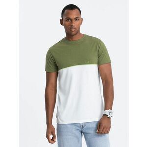 Ombre Clothing Eredeti kombinált póló oliova zöld-fehér V5 S1619 kép