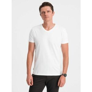 Ombre Clothing Fehér pamut póló V-nyakkivágással V4-TSBS-0145 kép