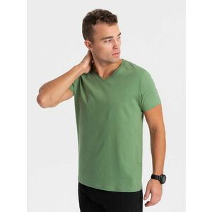Ombre Clothing Zöld pamut póló V-nyakkivágással V10-TSBS-0145 kép
