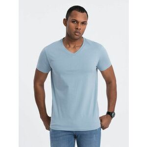 Ombre Clothing Denim kék pamut póló V-nyakkivágással V11-TSBS-0145 kép