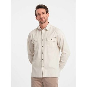 Ombre Clothing Lezsér krém színű ing zsebekkel V1 SHCS-0146 kép