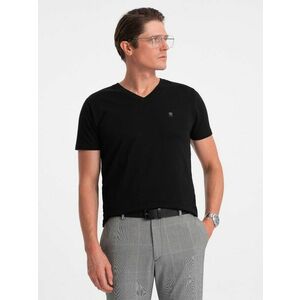 Ombre Clothing Trendi fekete póló V-nyakkivágással V3 TSCT-0106 kép