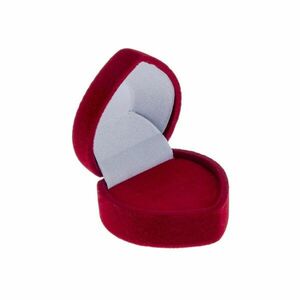 Piros ajándékdoboz gyűrűnek - bársony szív pöttyekkel kép