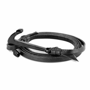 Fekete csukló köré tekerhető bőr karkötő – csuklóra tekerhető, fekete matt horgony kép