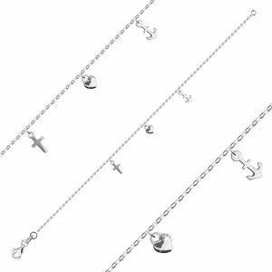 925 Ezüst karkötő - ovális láncszemek, medálok - SZÍV, HORGONY, KERESZT kép