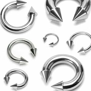 316L acél piercing - fényes patkó tüskékkel, ezüst színű, vastagsága 2, 4 mm kép