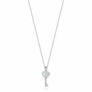 925 ezüst nyaklánc - szív alakú kulcs, átlátszó cirkóniák kép