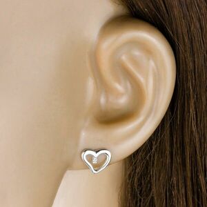 925 ezüst gyémánt fülbevaló - szív átlátszó briliánssal, stekkerzárral kép