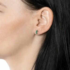 14K fehérarany fülbevaló - ív cirkóniákkal, zöld kövekkel, könnycseppekkel kép