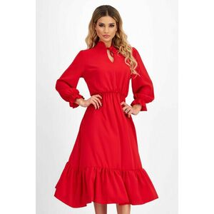StarShinerS piros ruha - georgette midi harang alakú gumirozott derékrésszel kép