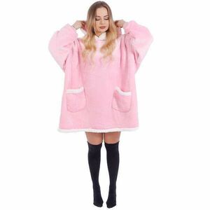 Springos Női takaró pulóver, kapucnis, oversize, rózsaszín kép