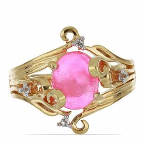 Arannyal Bevont Ezüst Gyűrű Pink Opállal és Fehér Topázzal, Méret... kép