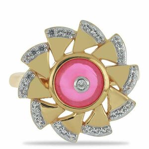 Arannyal Bevont Ezüst Gyűrű Pink Opállal és Fehér Topázzal, Méret... kép