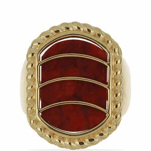 Arannyal Bevont Ezüst Gyűrű Vörös Szivacs Korallal, Méret: 57-56 kép
