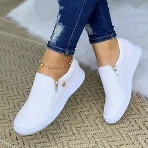 Női Tornacipők fehér cipők Fehér cipők Extra méret Csúsztatható cipők Szabadtéri Napi Tömör szín Lapos Kerek orrú Alap Alkalmi minimalizmus Gyalogló Háló Cipzár Fekete Fehér Arany Lightinthebox kép
