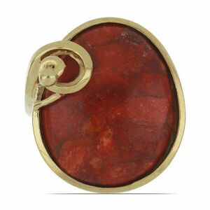 Arannyal Bevont Ezüst Gyűrű Vörös Szivacs Korallal, Méret: 57-56 kép