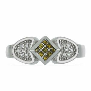 Ezüst Gyűrű Sárga Gyémánttal és Fehér Cirkónnal, Méret: 57-56 kép