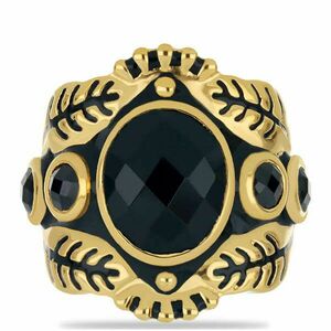 Arannyal Bevont Ezüst Gyűrű Fekete Onixszal, Méret: 57-56 kép