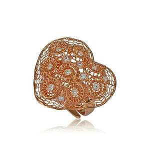 Ezüst Periklis Gyűrű – áttört csipkés szív kövekkel, rozé színben kép