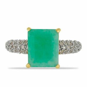 Arany Gyűrű Brazil Smaragddal és Természetes Fehér Cirkónnal, Mér... kép