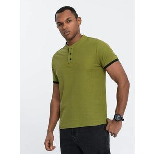 Ombre Clothing Kényelmes trendi oliva zöld galléros póló V6 TSCT-0156 kép