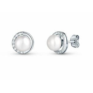 JwL Luxury Pearls JwL Luxury Pearls Gyengéd ezüst fülbevaló cirkónium kövekkel és igazgyönggyel JL0832 kép