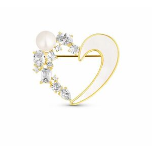 JwL Luxury Pearls JwL Luxury Pearls Romantikus aranyozott 2 az 1-ben szív bross kristályokkal és gyöngyházzal JL0841 kép