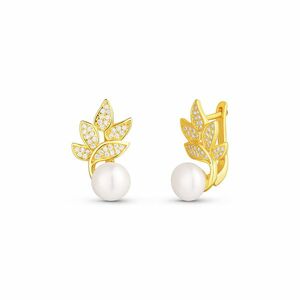 JwL Luxury Pearls JwL Luxury Pearls Gyönyörű aranyozott fülbevaló igazgyöngyökkel és cirkónium kővel JL0827 kép