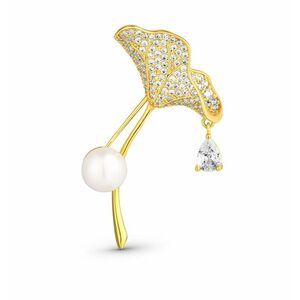 JwL Luxury Pearls JwL Luxury Pearls Csillogó aranyozott 2 az 1-ben bross kristályokkal és valódi gyönggyel Ginkgo JL0837 kép
