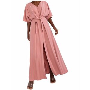 Rózsaszín maxi ruha hasítékkal kép