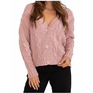 Rózsaszín fonott gombos pulóver kép