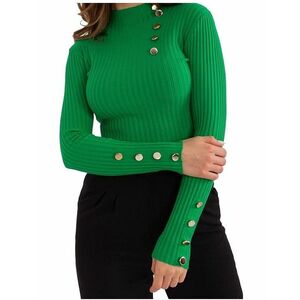 Zöld bordás pulóver díszgombokkal kép