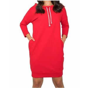 piros női pulóver ruha zsebekkel kép